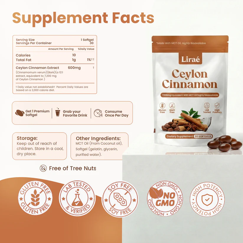 Lirae Ceylon Cinnamon 7200mg Equivalent with MCT Oil