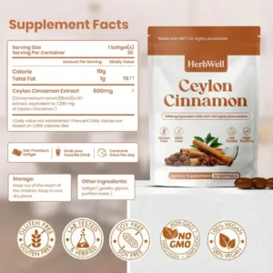 HerbWell Ceylon Cinnamon 7200mg Equivalent with MCT Oil